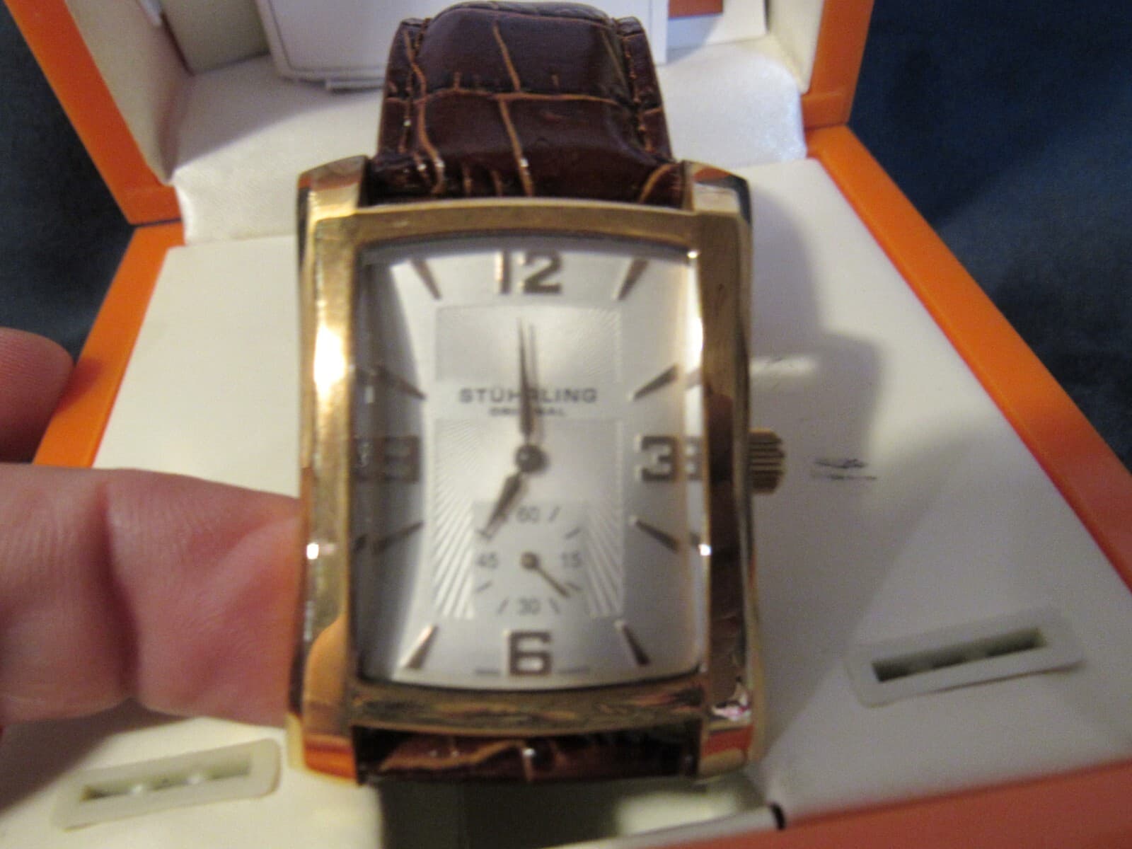 Stuhrling Mens Gold Tone Wrist Watch Stainless Steel Deployant Buckle X98S - Thumbnail 2