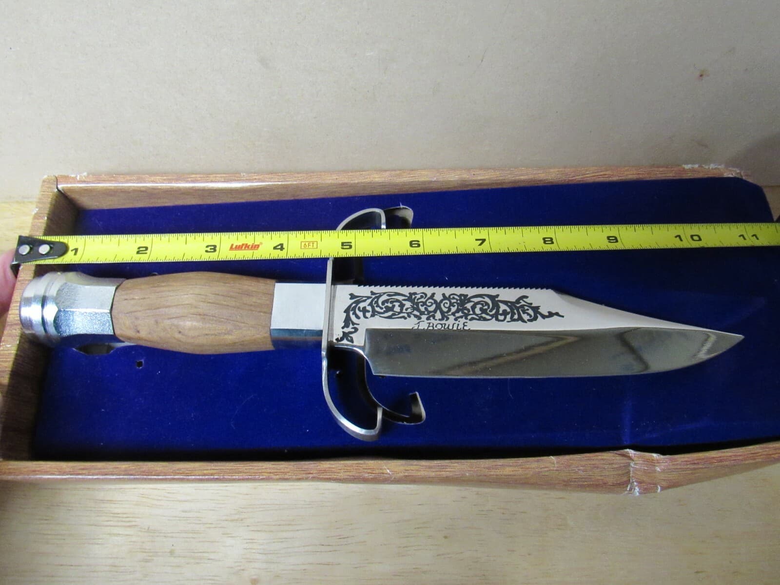 Vintage 10” Fixed Blade J. Bowie Knife Wooden Handle ( K) - Thumbnail 7