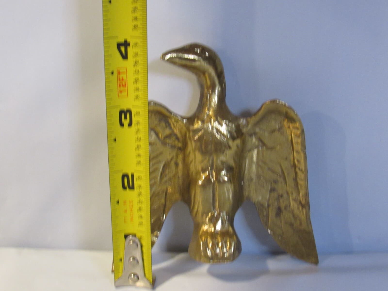 Vintage Eagle Wings Down Hood Ornament Gold Brass 4" Tall X97S - Thumbnail 7