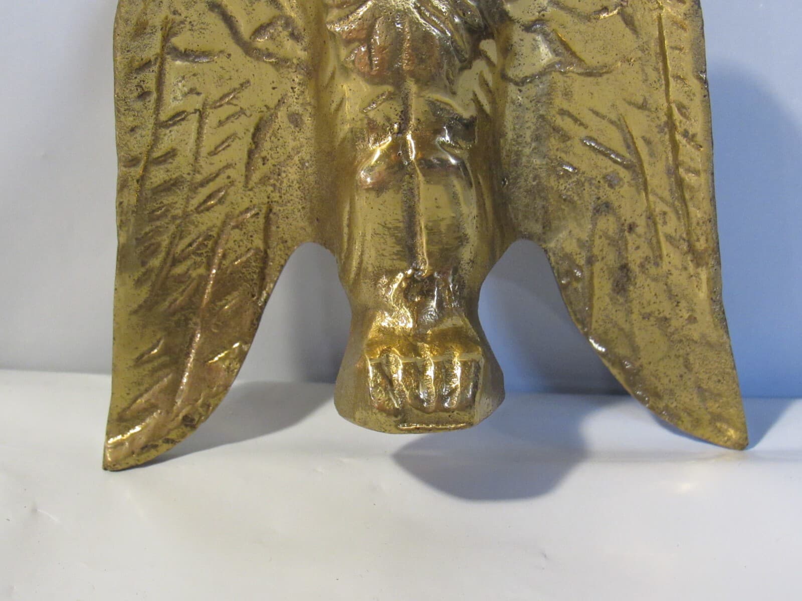 Vintage Eagle Wings Down Hood Ornament Gold Brass 4" Tall X97S - Thumbnail 4