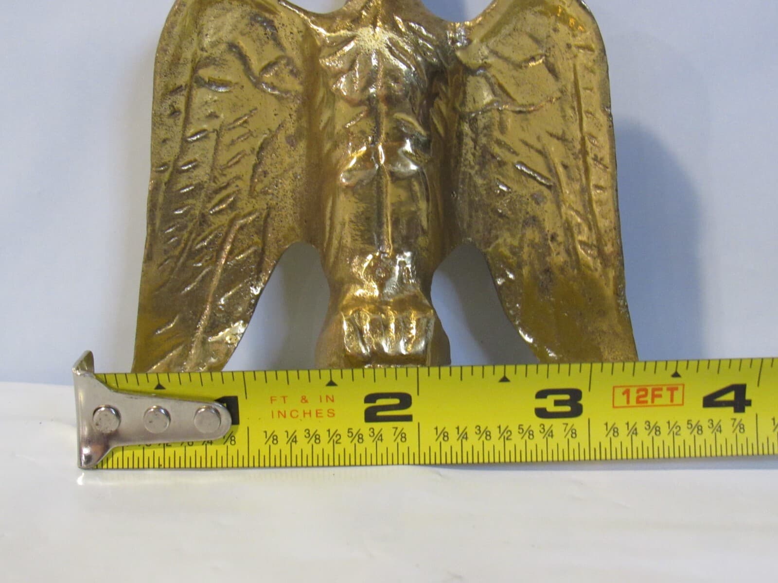 Vintage Eagle Wings Down Hood Ornament Gold Brass 4" Tall X97S - Thumbnail 8