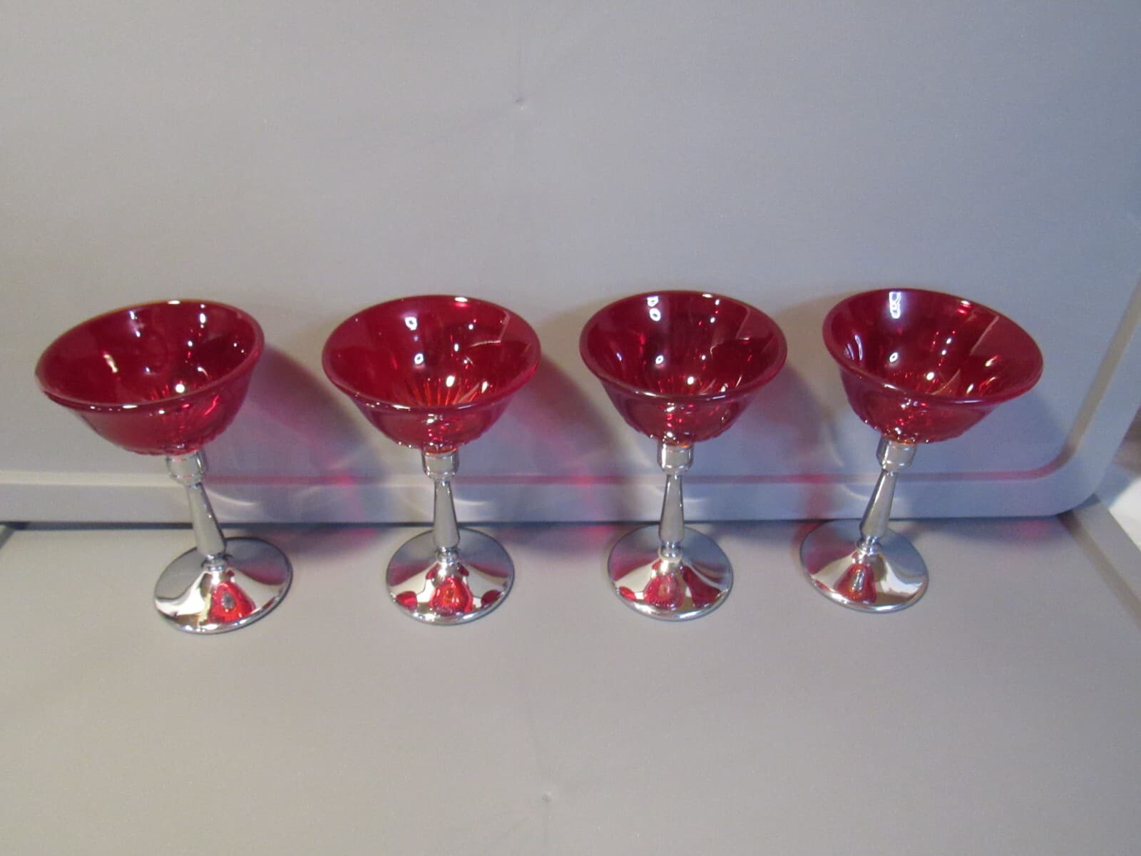Vintage Ruby Red/Cranberry Glass & Silver Stemmed Goblets - Set of 4 W17S - Thumbnail 4