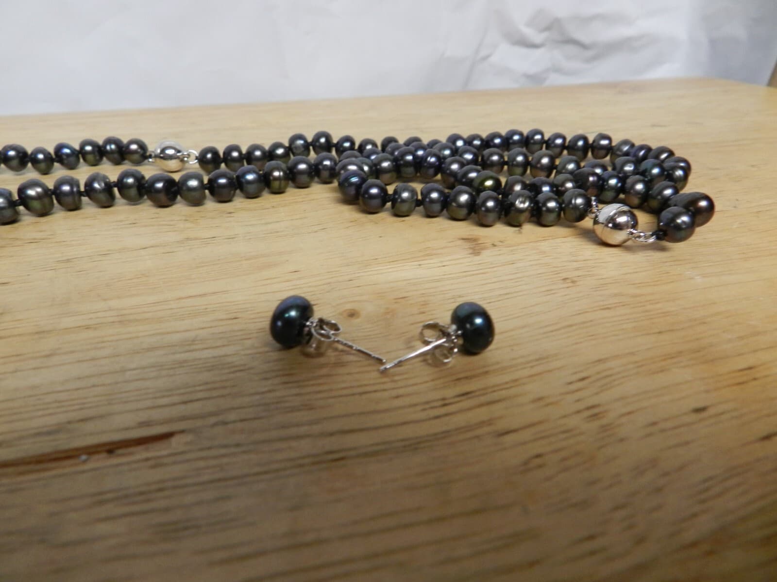 Pacific Pearl PALLISER LAGOON Midnight 7-8mm Pearl Necklace Bracelet & Earring K - Thumbnail 6