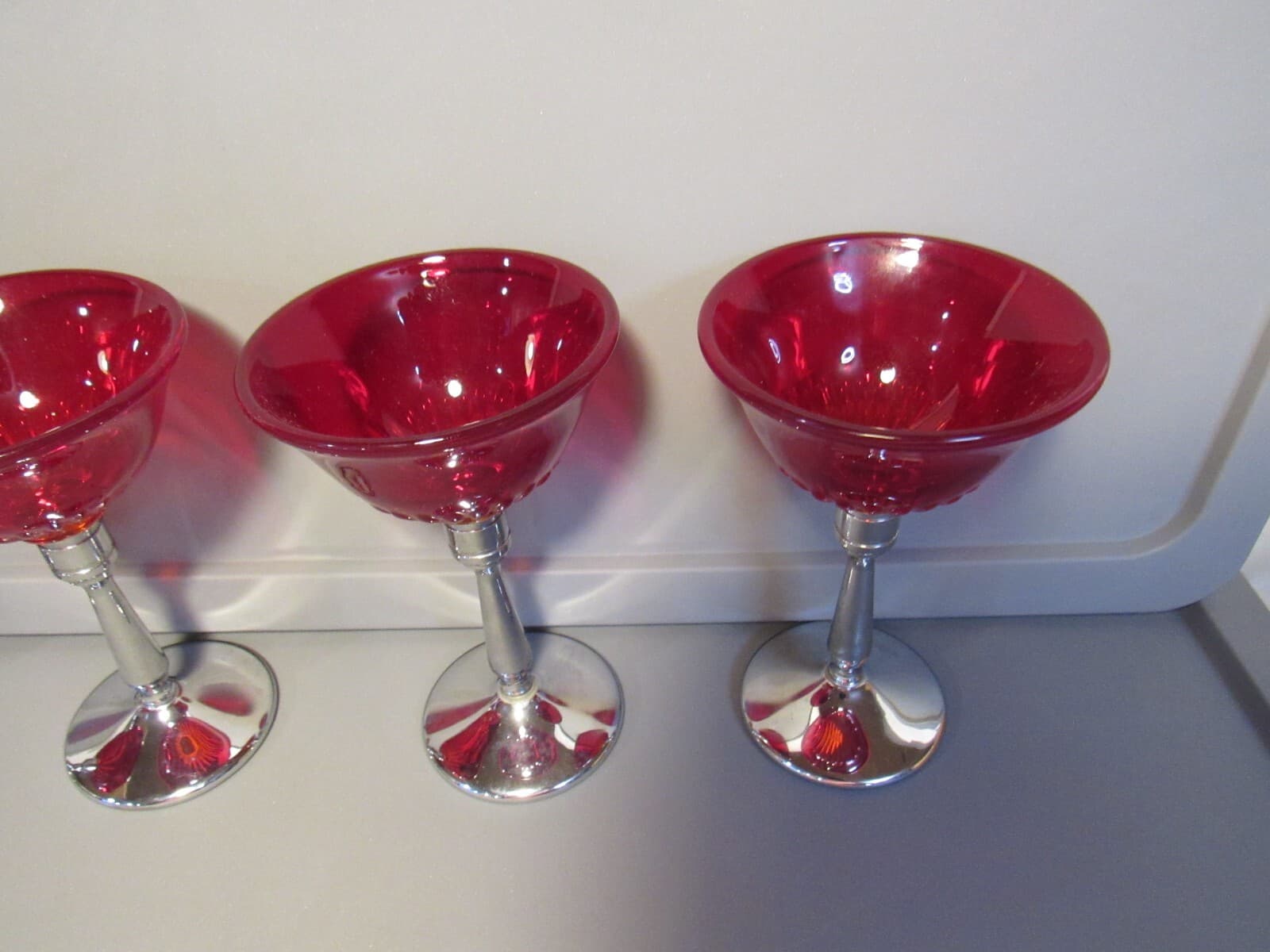 Vintage Ruby Red/Cranberry Glass & Silver Stemmed Goblets - Set of 4 W17S - Thumbnail 3