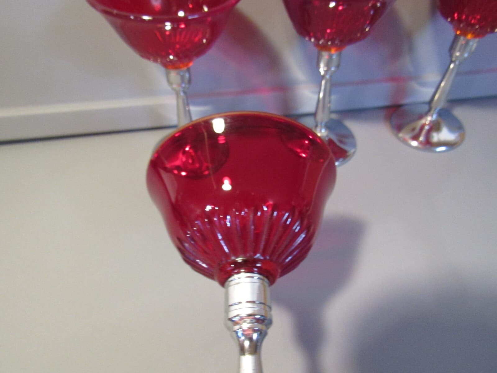 Vintage Ruby Red/Cranberry Glass & Silver Stemmed Goblets - Set of 4 W17S - Thumbnail 7