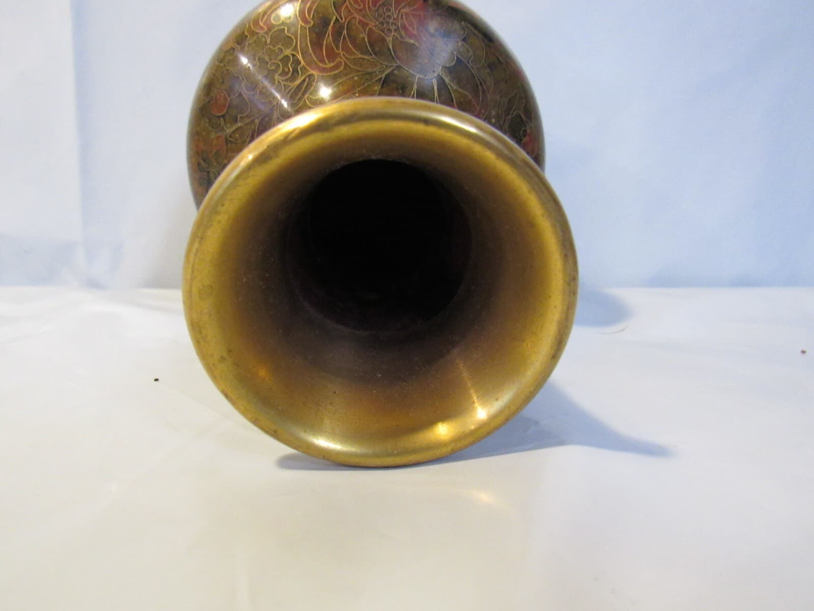 Vintage Cloisonne Vase Floral Pattern 7 Inches Tall Brown Gold Y2S - Thumbnail 2