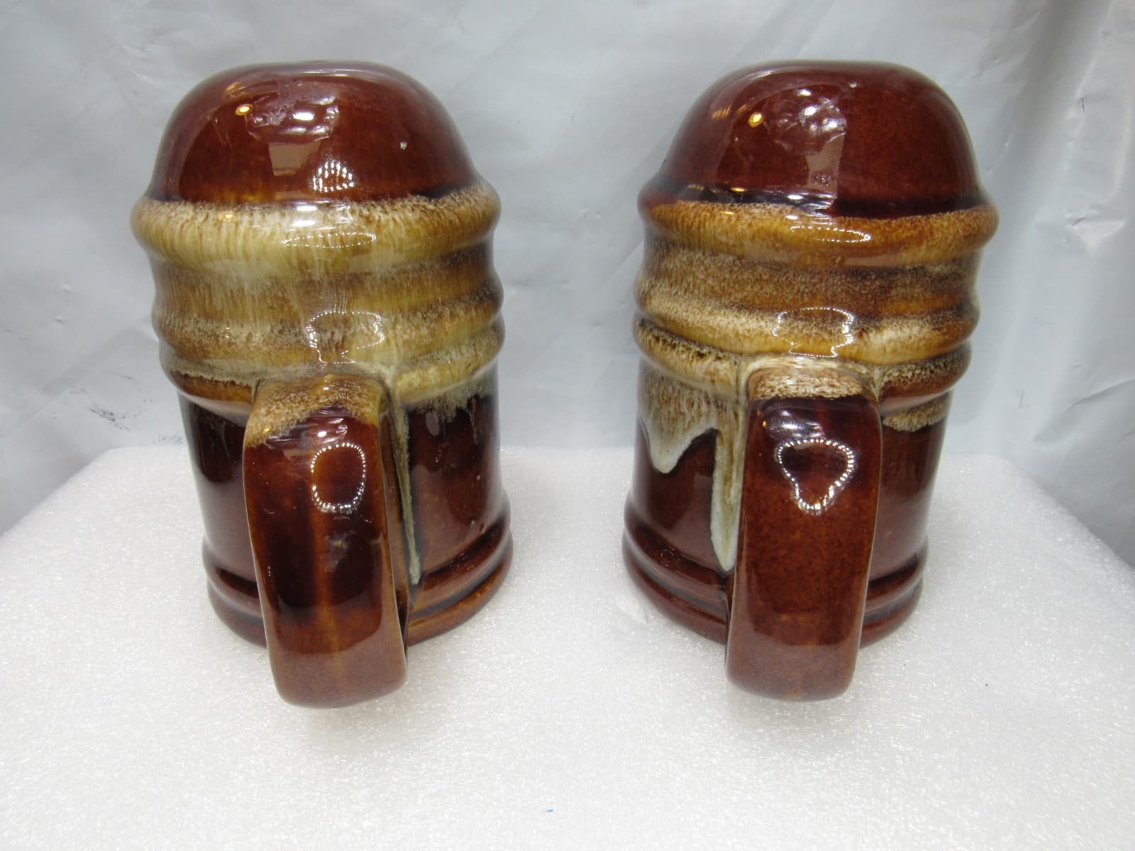 Vintage 5" Brown Drip Salt & Pepper Shaker Set with Handles Ceramic (I44S) - Thumbnail 8