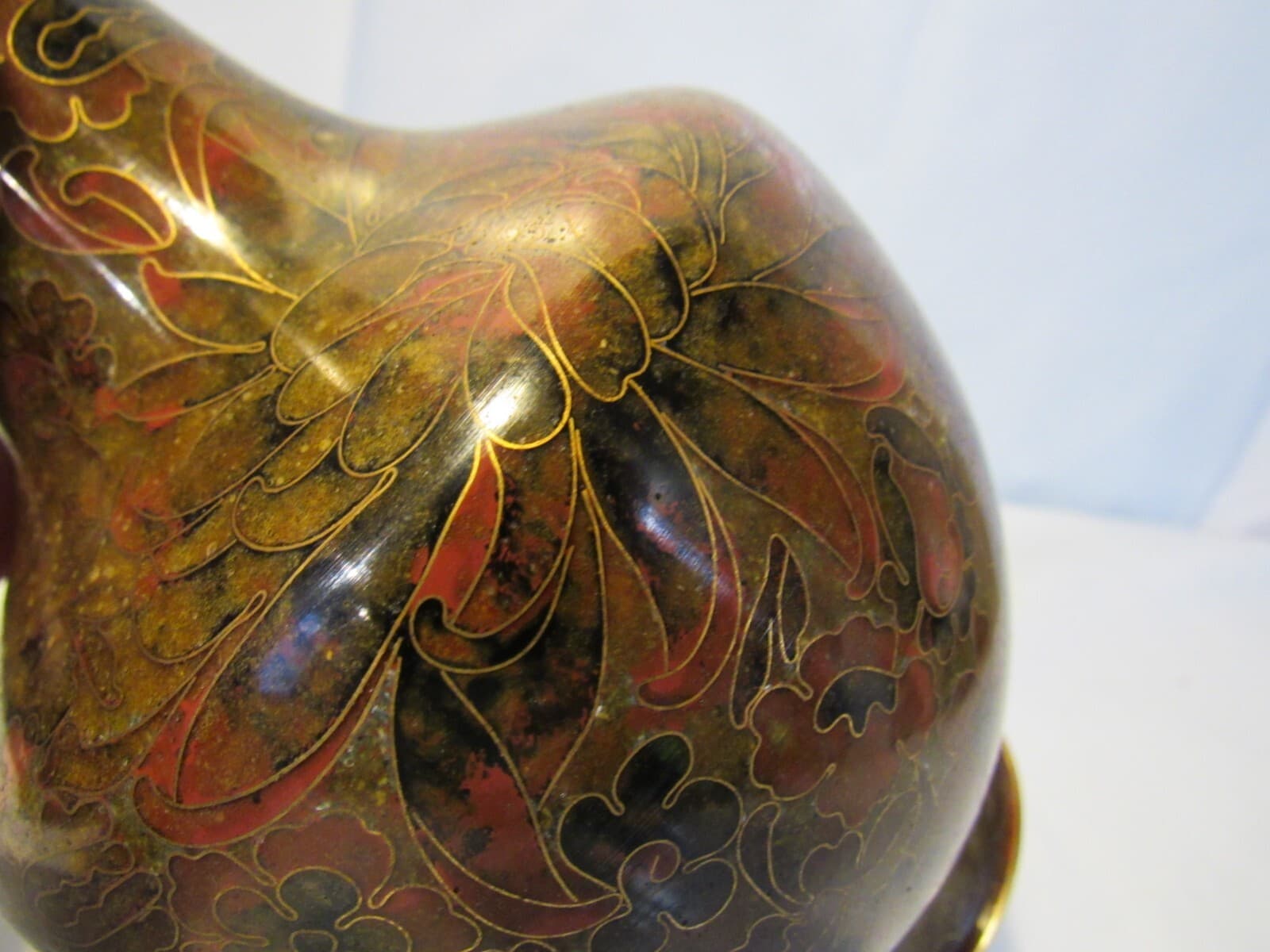 Vintage Cloisonne Vase Floral Pattern 7 Inches Tall Brown Gold Y2S - Thumbnail 5