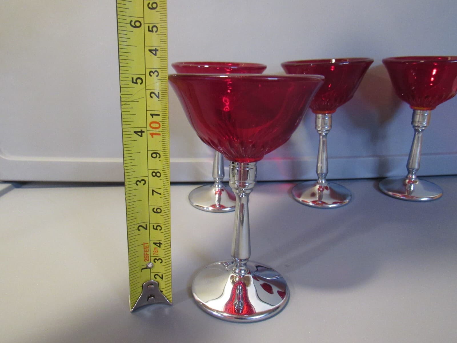 Vintage Ruby Red/Cranberry Glass & Silver Stemmed Goblets - Set of 4 W17S - Thumbnail 9