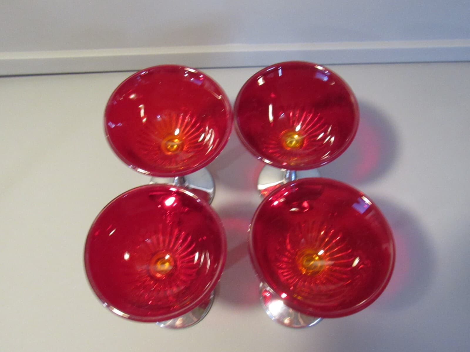 Vintage Ruby Red/Cranberry Glass & Silver Stemmed Goblets - Set of 4 W17S - Thumbnail 11