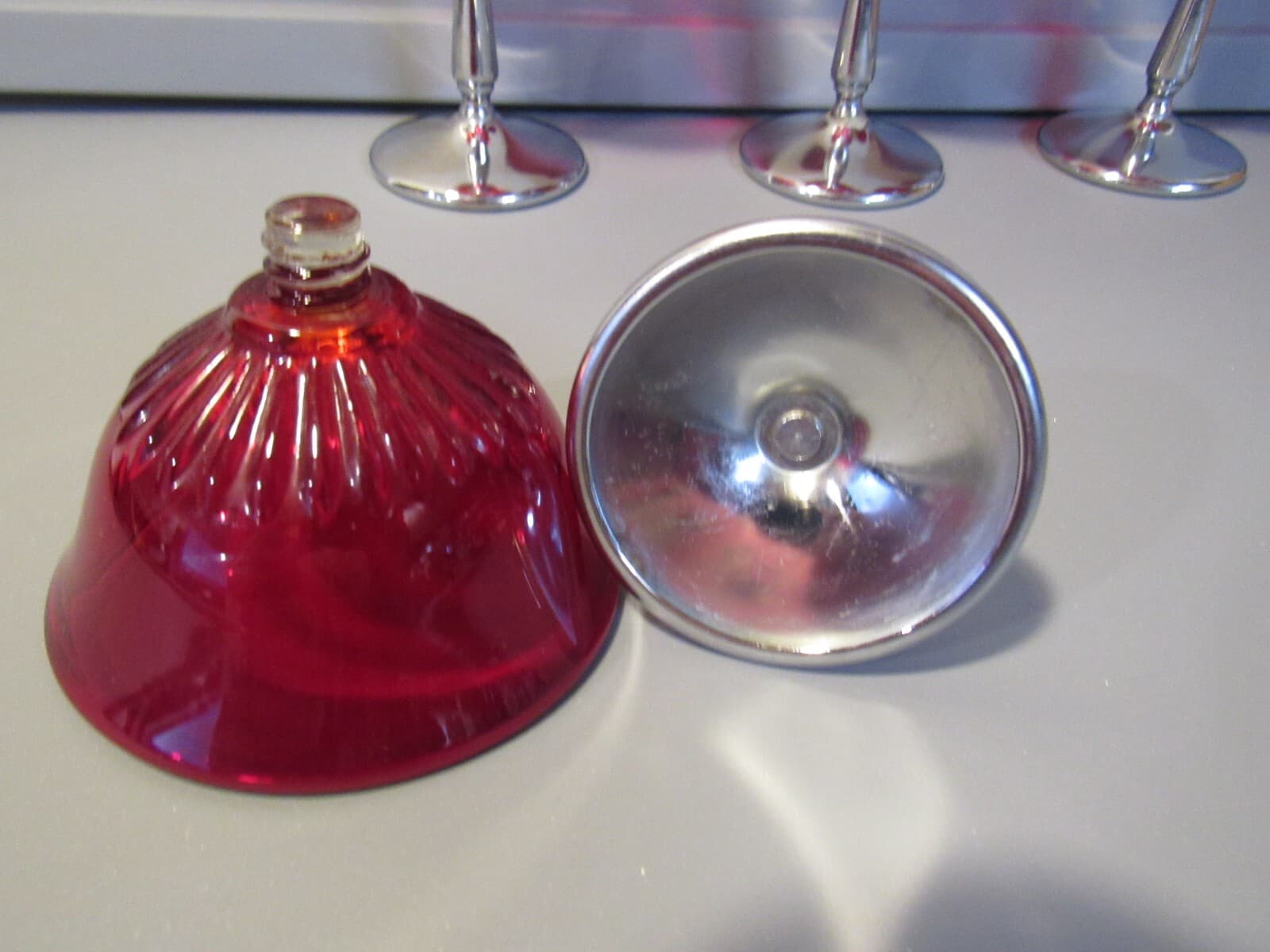 Vintage Ruby Red/Cranberry Glass & Silver Stemmed Goblets - Set of 4 W17S - Thumbnail 6