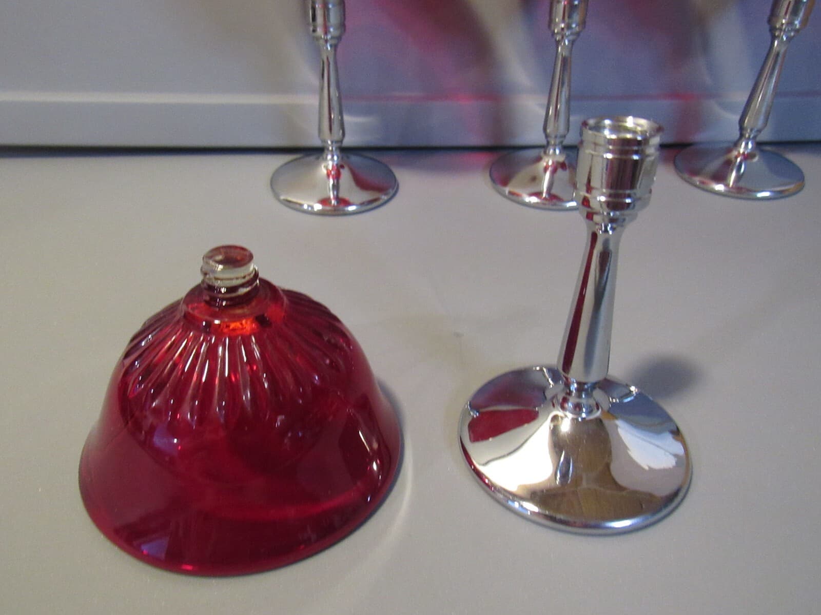 Vintage Ruby Red/Cranberry Glass & Silver Stemmed Goblets - Set of 4 W17S - Thumbnail 5