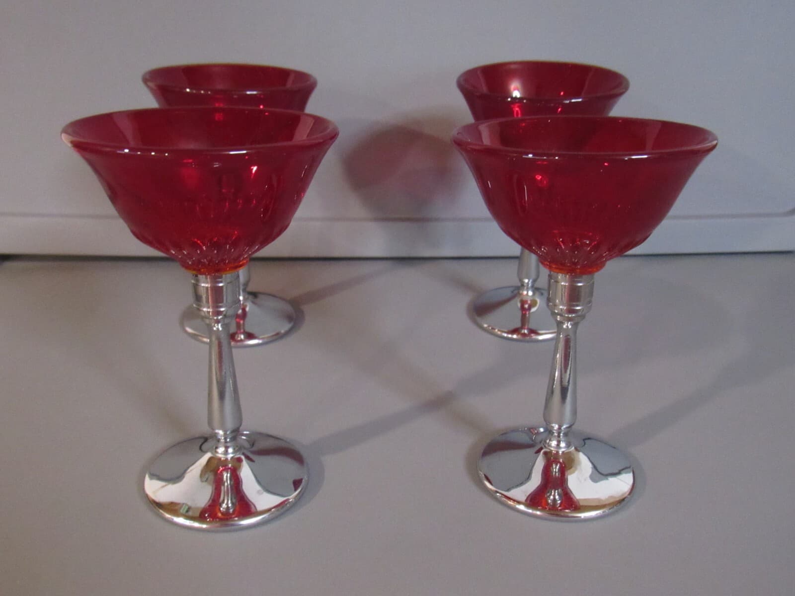 Vintage Ruby Red/Cranberry Glass & Silver Stemmed Goblets - Set of 4 W17S - Thumbnail 12