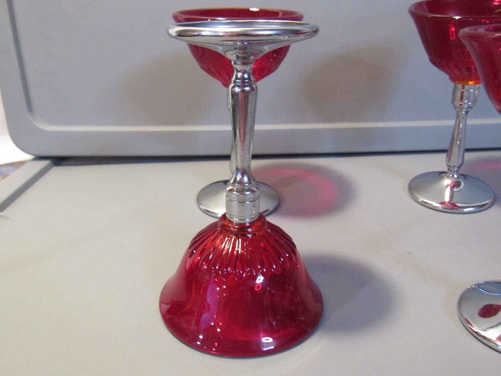 Vintage Ruby Red/Cranberry Glass & Silver Stemmed Goblets - Set of 4 W17S - Thumbnail 13