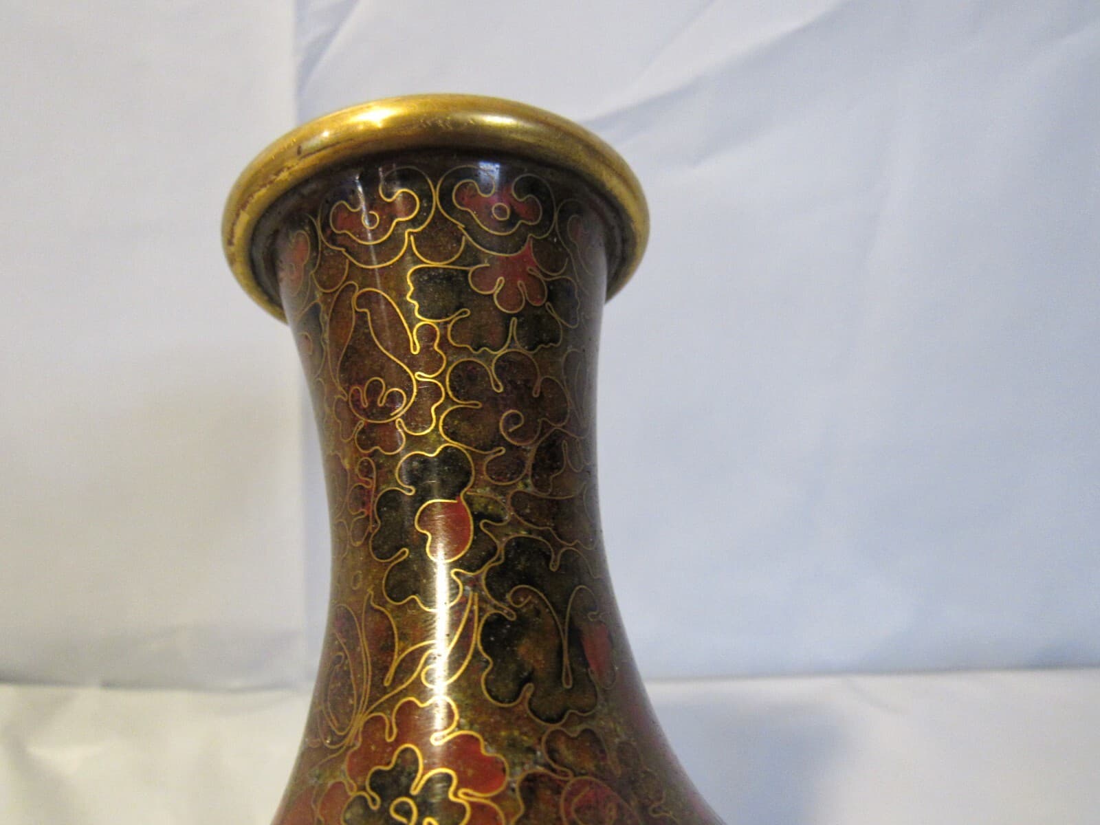 Vintage Cloisonne Vase Floral Pattern 7 Inches Tall Brown Gold Y2S - Thumbnail 6