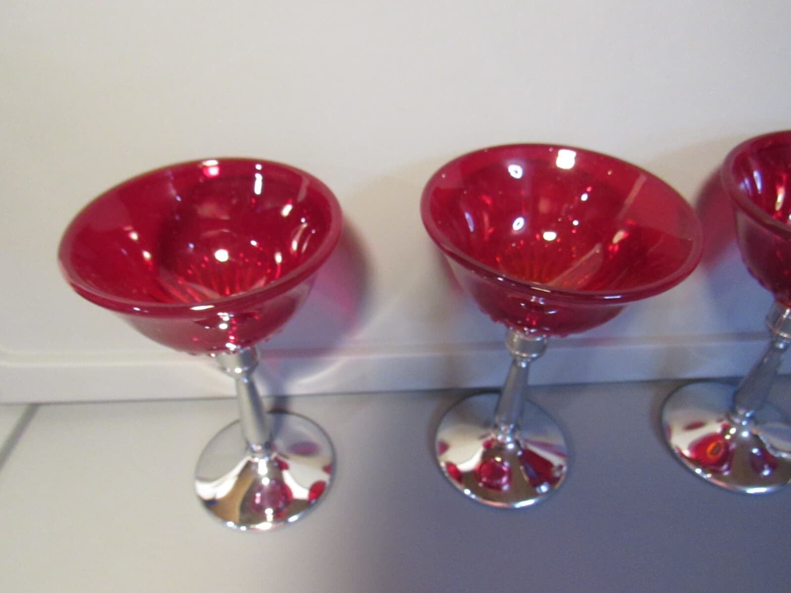 Vintage Ruby Red/Cranberry Glass & Silver Stemmed Goblets - Set of 4 W17S - Thumbnail 2