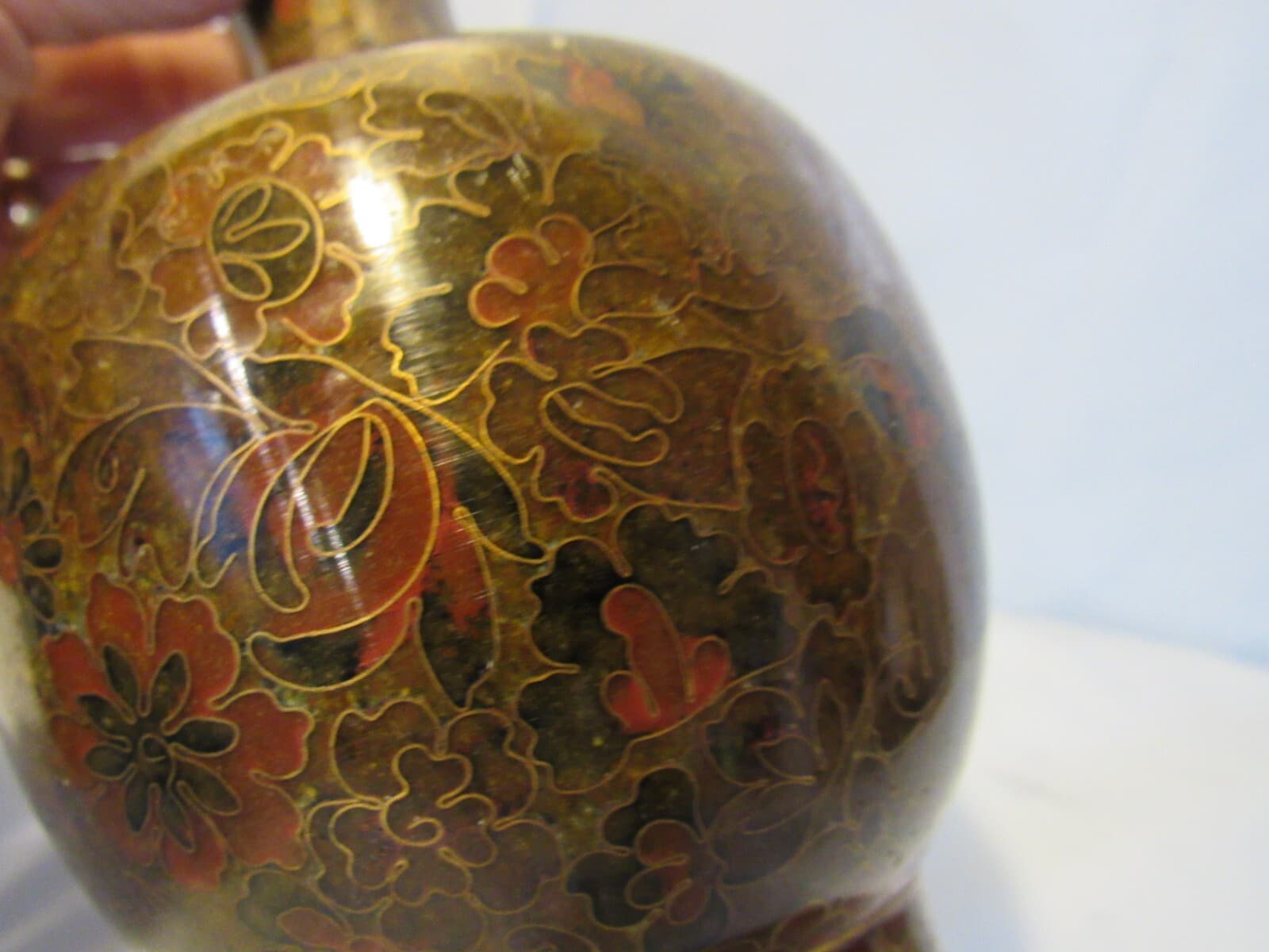 Vintage Cloisonne Vase Floral Pattern 7 Inches Tall Brown Gold Y2S - Thumbnail 4