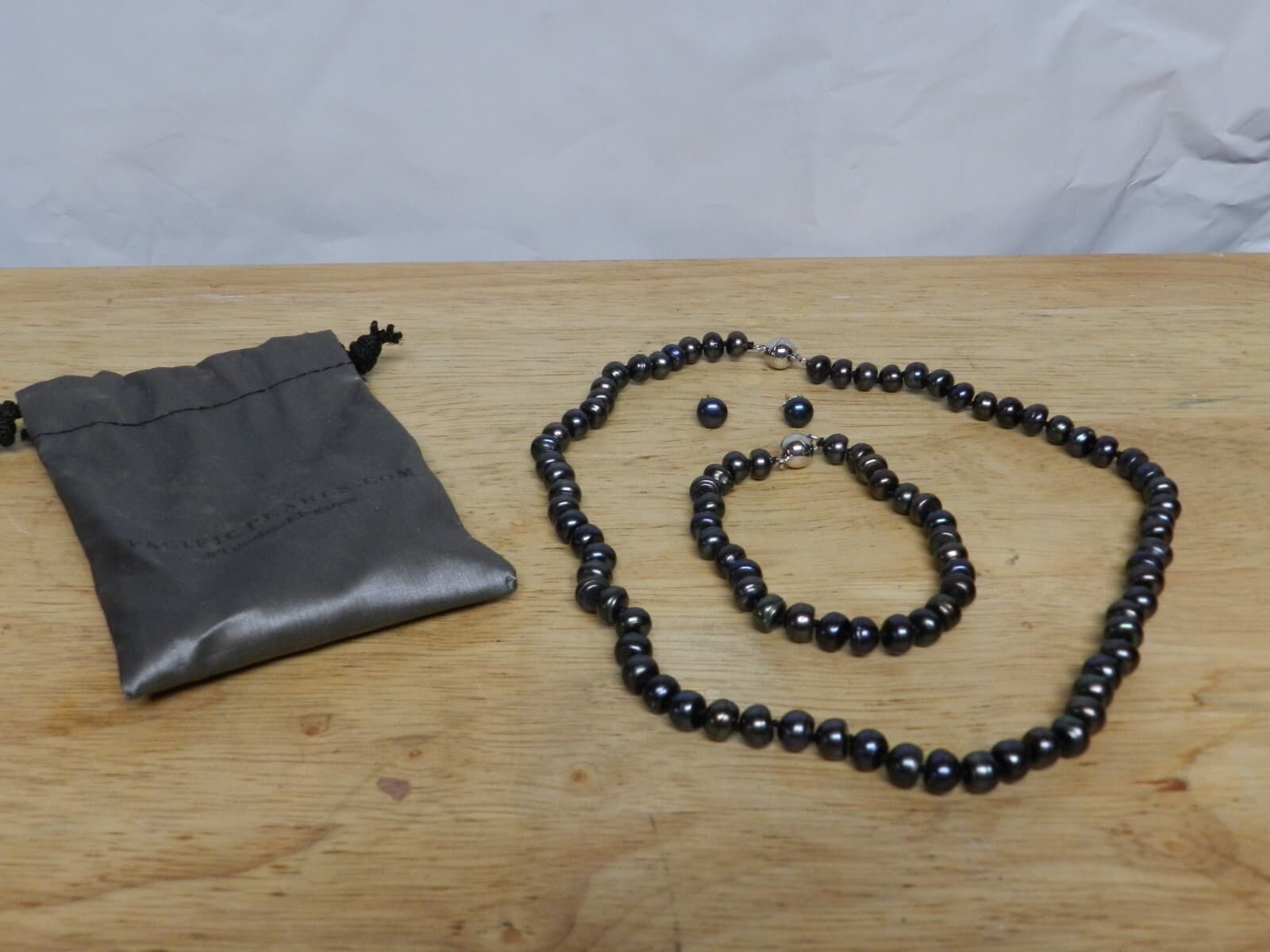 Pacific Pearl PALLISER LAGOON Midnight 7-8mm Pearl Necklace Bracelet & Earring K - Thumbnail 2