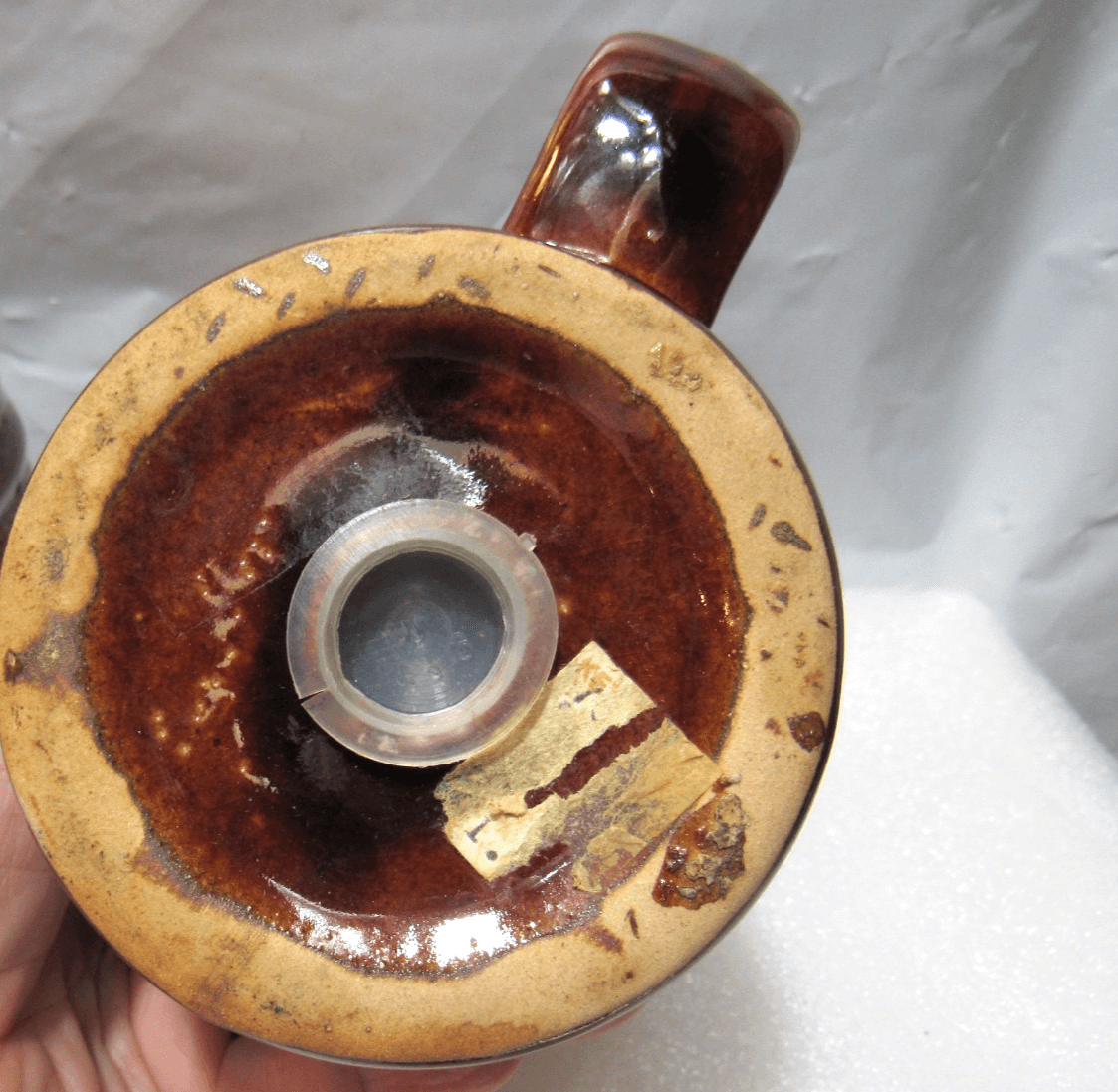 Vintage 5" Brown Drip Salt & Pepper Shaker Set with Handles Ceramic (I44S) - Thumbnail 6