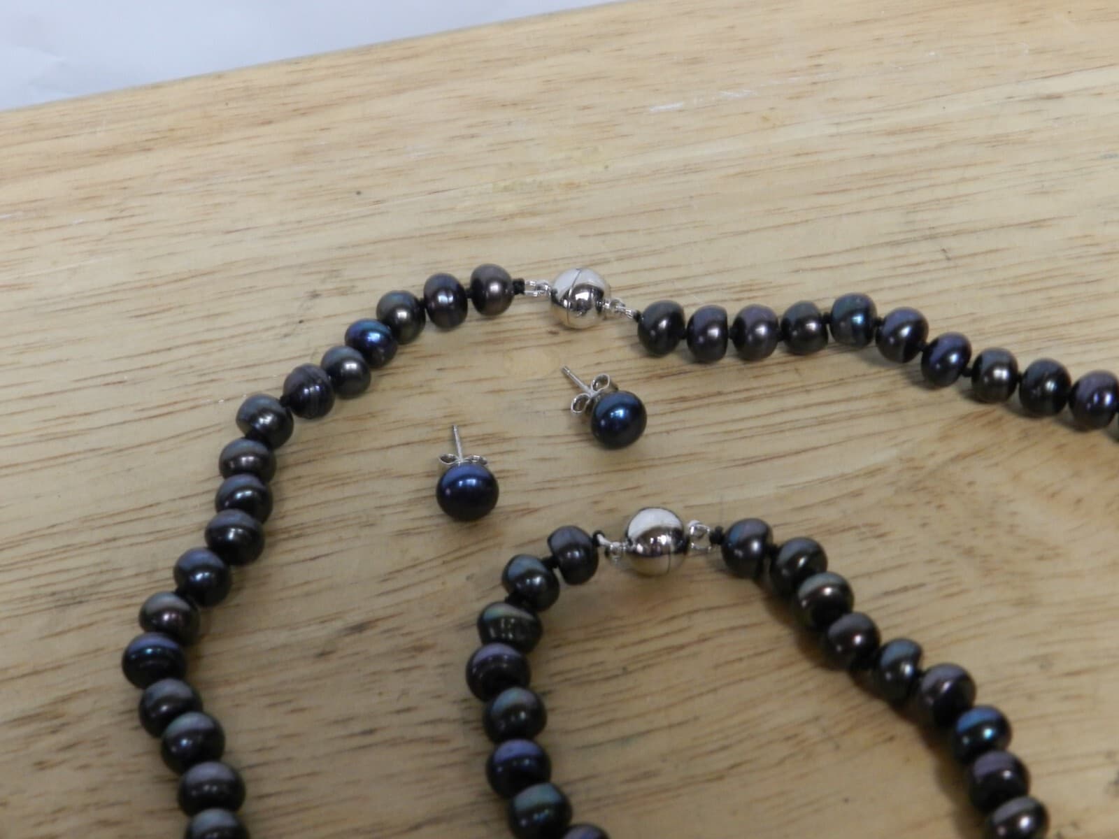 Pacific Pearl PALLISER LAGOON Midnight 7-8mm Pearl Necklace Bracelet & Earring K - Thumbnail 3