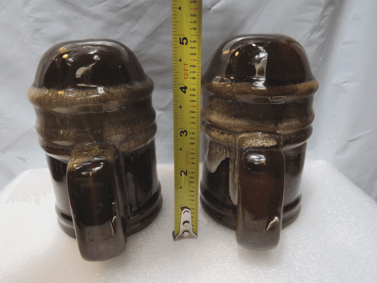 Vintage 5" Brown Drip Salt & Pepper Shaker Set with Handles Ceramic (I44S) - Thumbnail 9