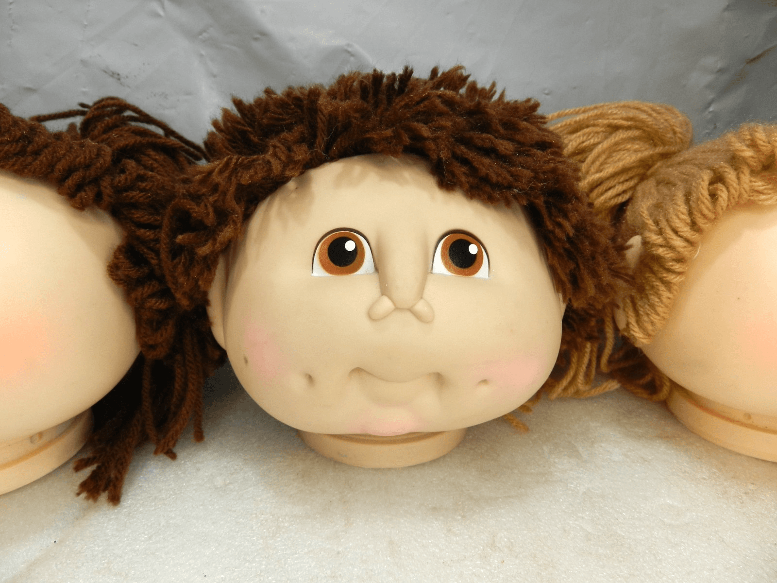 3 Cabbage Patch Doll Heads 1984 Heads Only 2 Girls 1 Boy Unused Doll Making K30J - Thumbnail 3