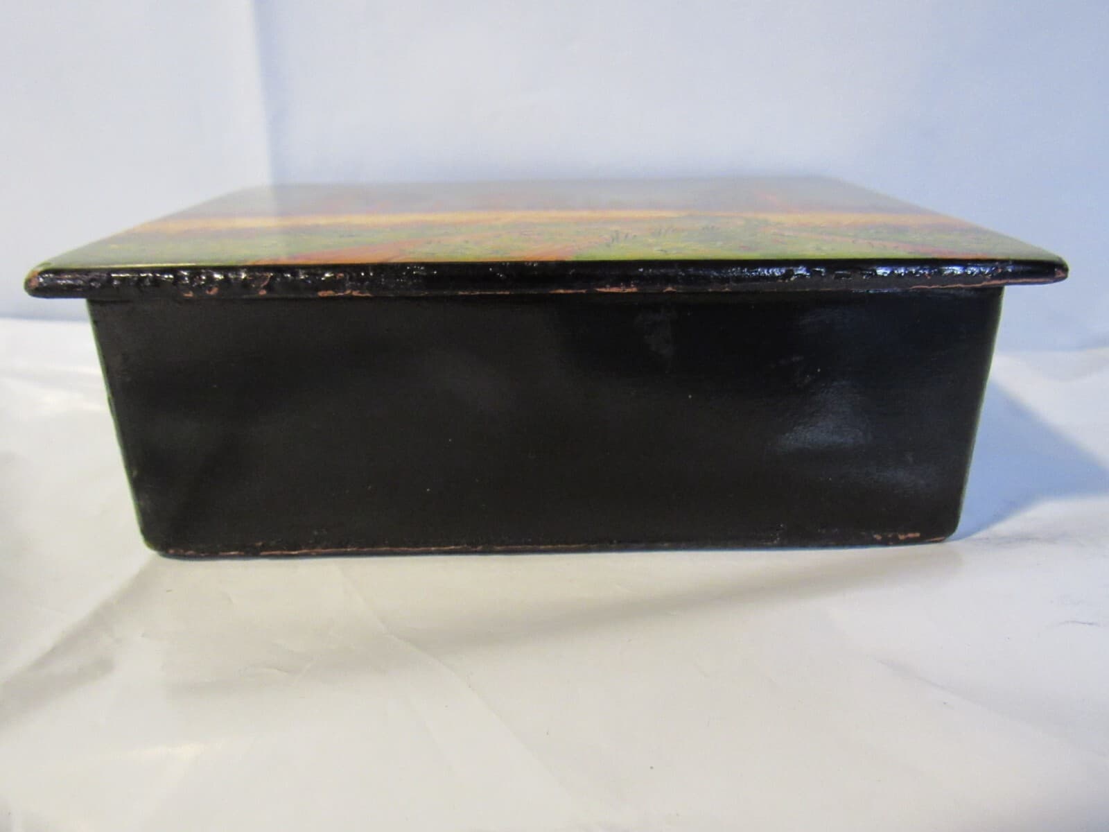 Vintage Fedoskino Russian Lacquer Jewelry Trinket Box Landscape Harvest Y7S - Thumbnail 2