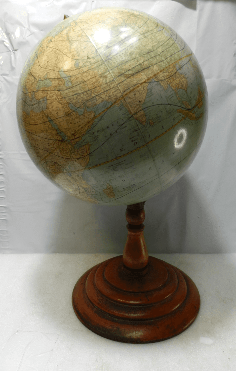 Rare 1890's 12" Rand McNally Terrestrial Globe on Wooden Stand (L44S) - Thumbnail 2