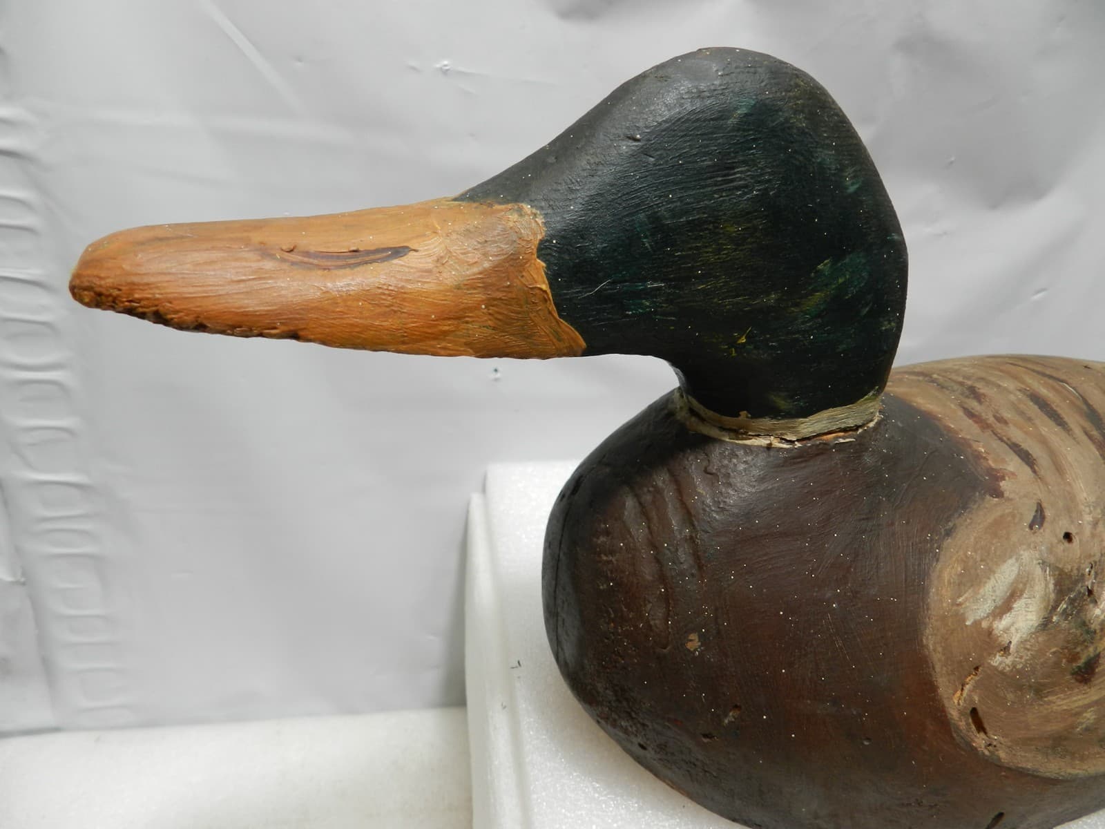 Antique Primitive Weathered Wooden Mallard Duck Decoy 17" Folk Rustic (I93S) - Thumbnail 6