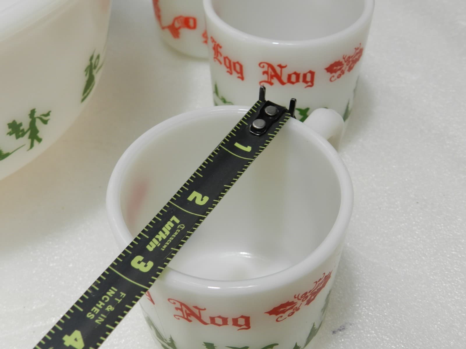 Vintage Hazel Atlas Milk Glass Christmas Egg Nog Set Punch Bowl And 7 Mugs E25J - Thumbnail 13
