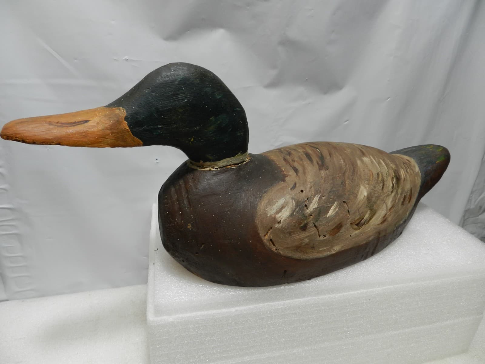 Antique Primitive Weathered Wooden Mallard Duck Decoy 17" Folk Rustic (I93S) - Thumbnail 5