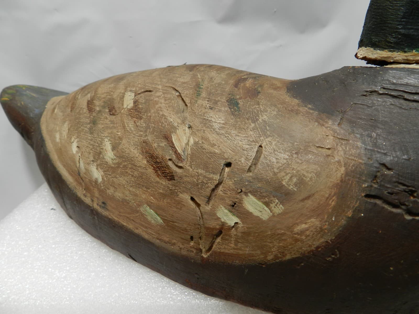 Antique Primitive Weathered Wooden Mallard Duck Decoy 17" Folk Rustic (I93S) - Thumbnail 4