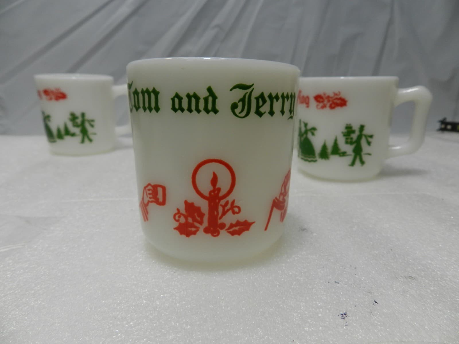 Vintage Hazel Atlas Milk Glass Christmas Egg Nog Set Punch Bowl And 7 Mugs E25J - Thumbnail 15