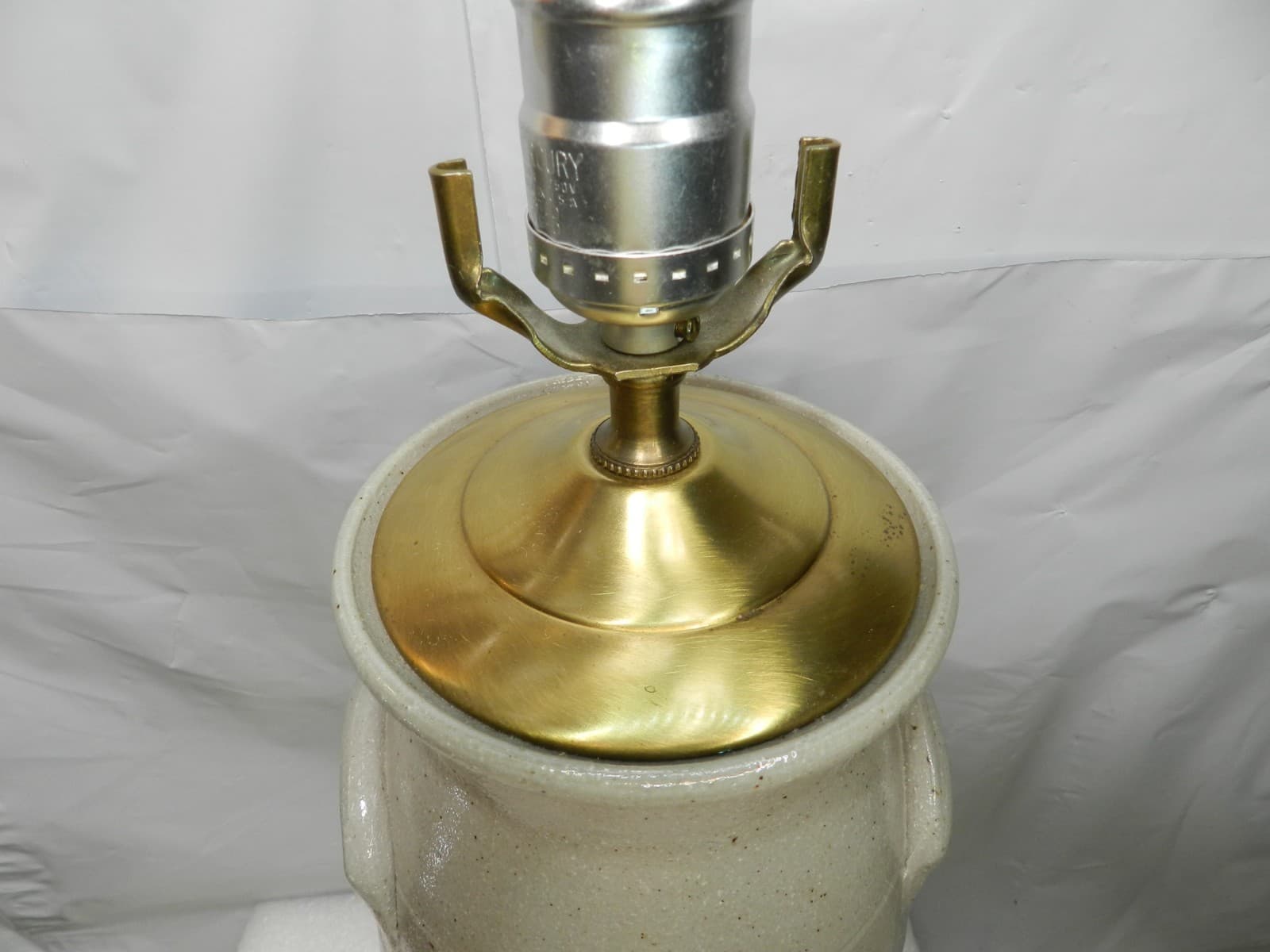 SALMON FALLS Dover, NH Salt Glazed Pottery Crock Lamp Amish Buggy Design I48S - Thumbnail 8