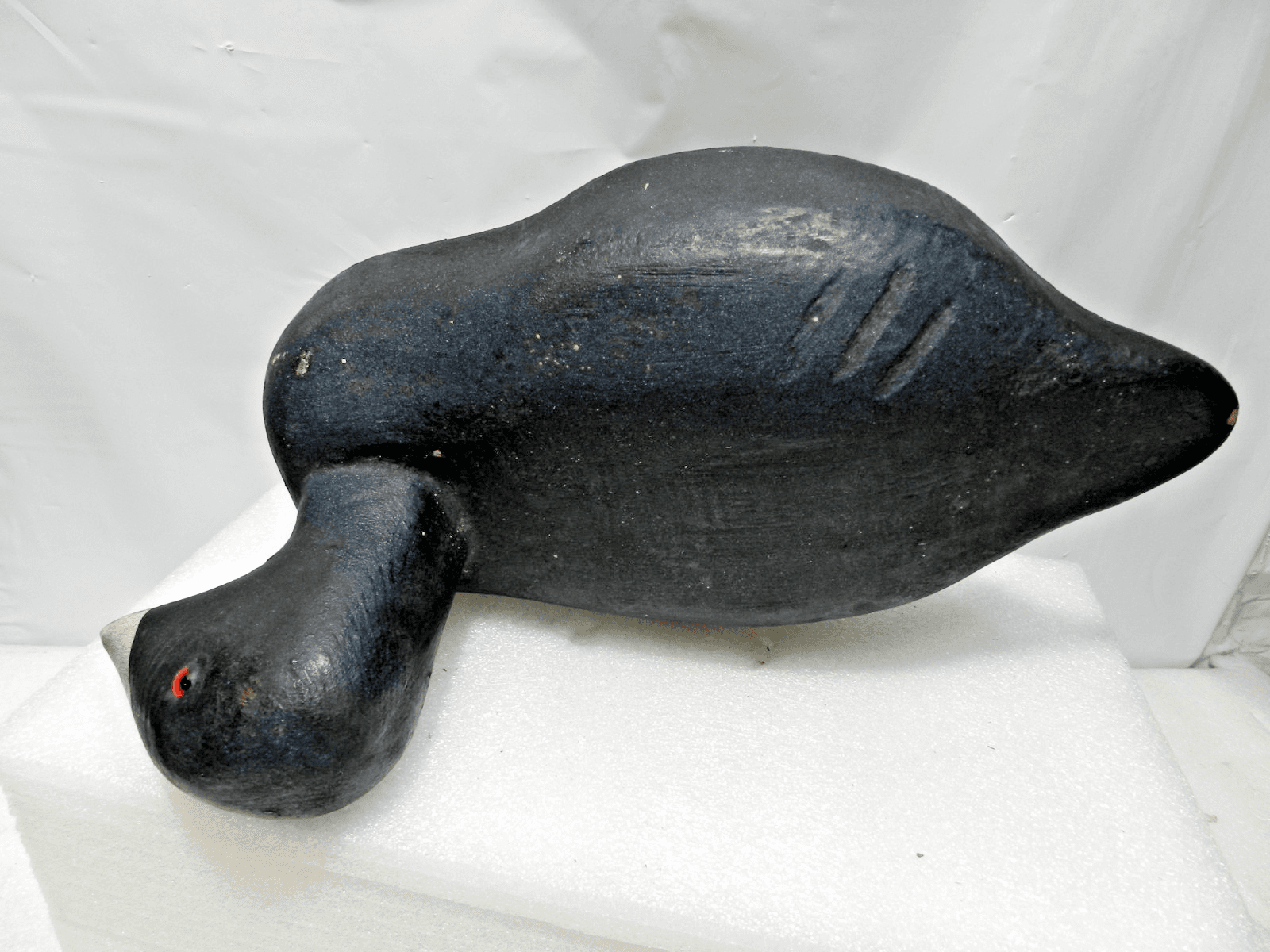 Antique Primitive Wood Carved Coot Duck Decoy w/Glass Eyes Folk Art 12" (I94S) - Thumbnail 9