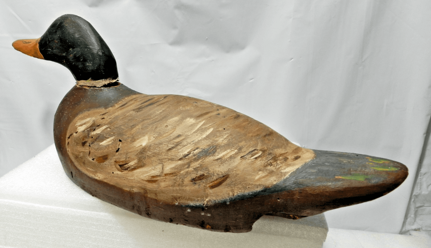 Antique Primitive Weathered Wooden Mallard Duck Decoy 17" Folk Rustic (I93S) - Thumbnail 7