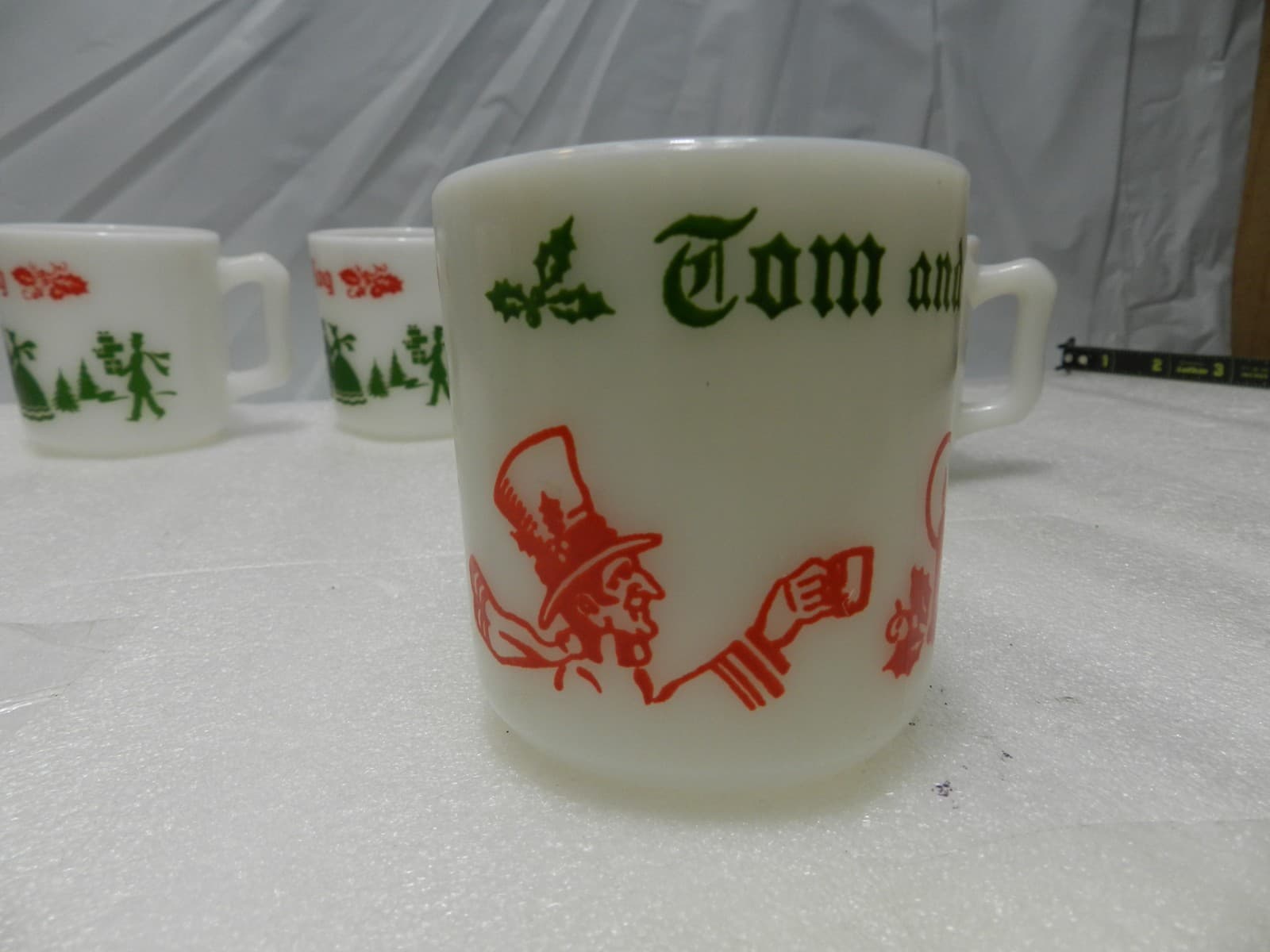 Vintage Hazel Atlas Milk Glass Christmas Egg Nog Set Punch Bowl And 7 Mugs E25J - Thumbnail 17