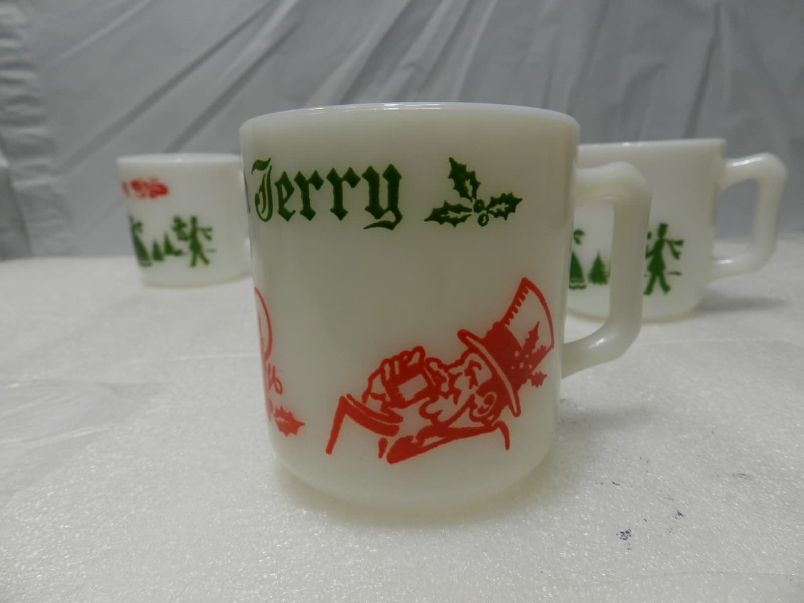 Vintage Hazel Atlas Milk Glass Christmas Egg Nog Set Punch Bowl And 7 Mugs E25J - Thumbnail 16