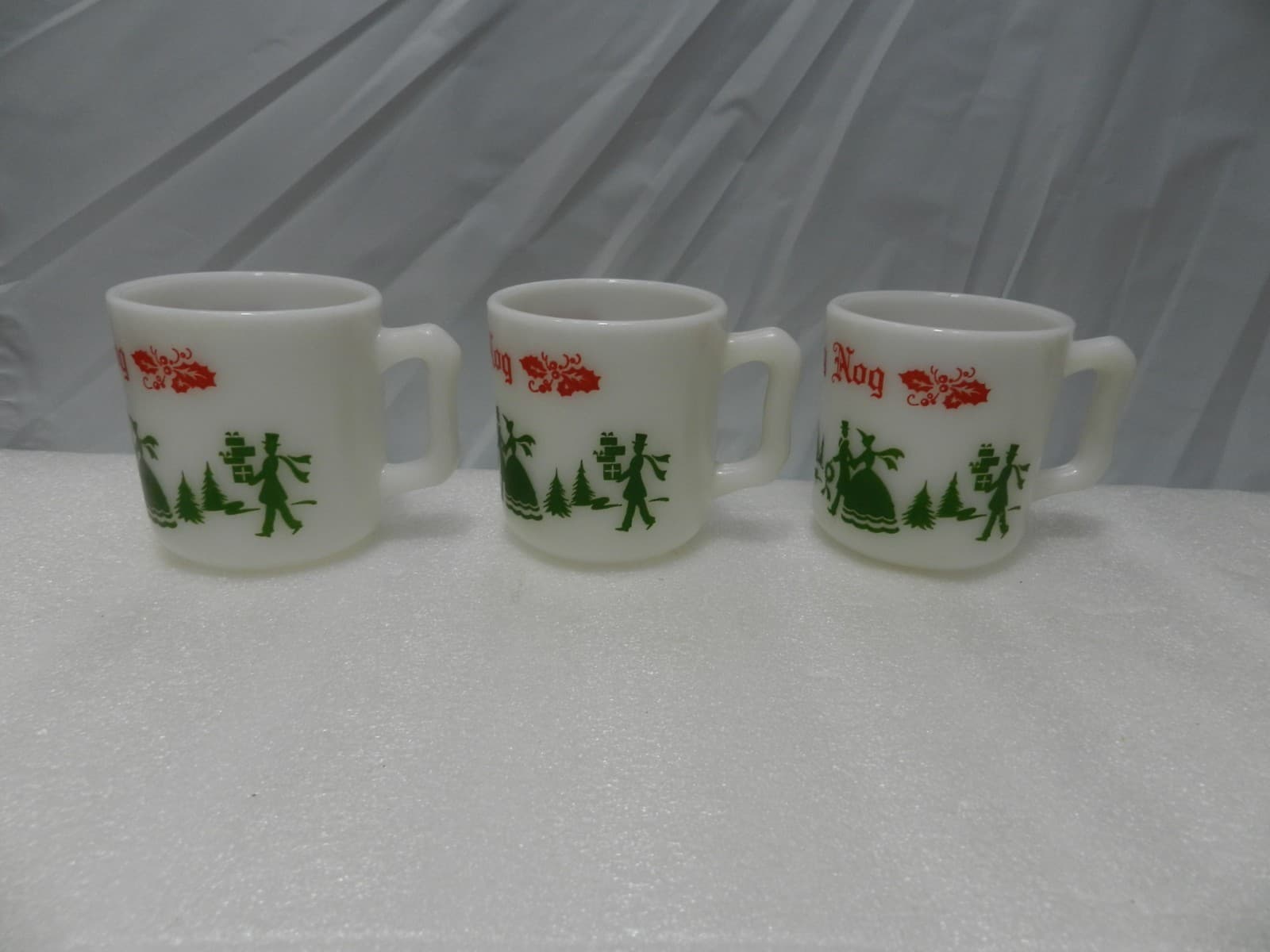 Vintage Hazel Atlas Milk Glass Christmas Egg Nog Set Punch Bowl And 7 Mugs E25J - Thumbnail 18