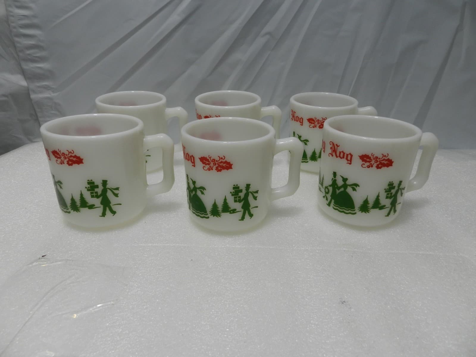 Vintage Hazel Atlas Milk Glass Christmas Egg Nog Set Punch Bowl And 7 Mugs E25J - Thumbnail 19