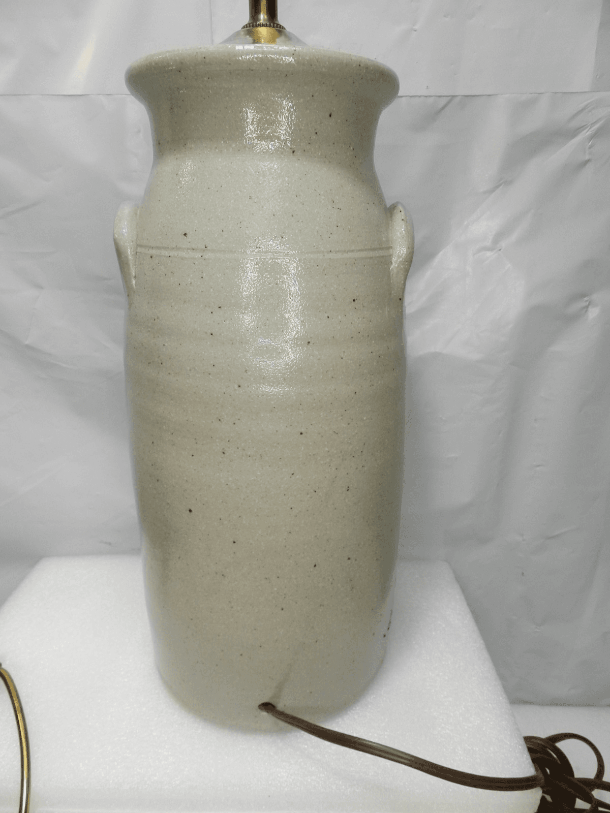 SALMON FALLS Dover, NH Salt Glazed Pottery Crock Lamp Amish Buggy Design I48S - Thumbnail 7