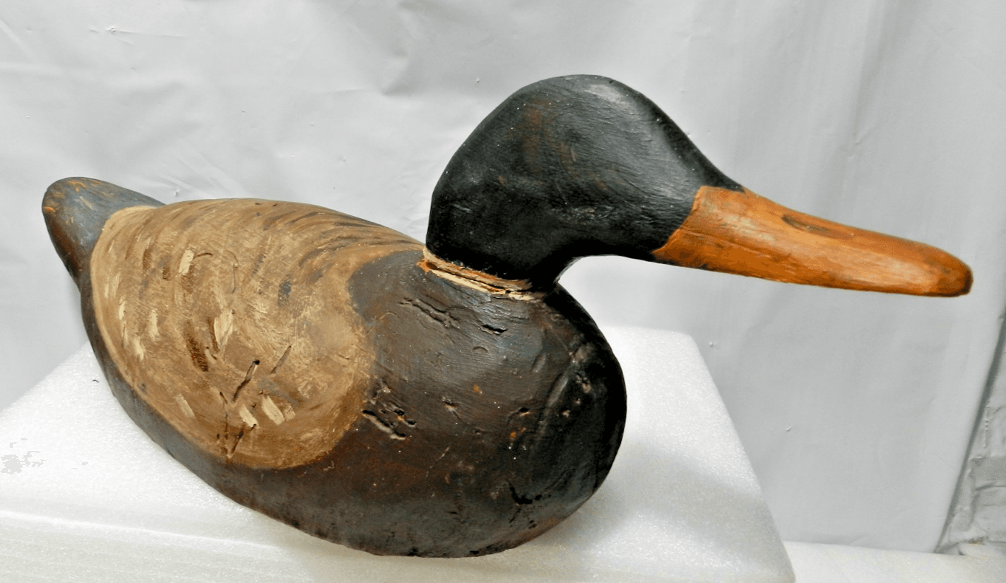Antique Primitive Weathered Wooden Mallard Duck Decoy 17" Folk Rustic (I93S) - Thumbnail 2