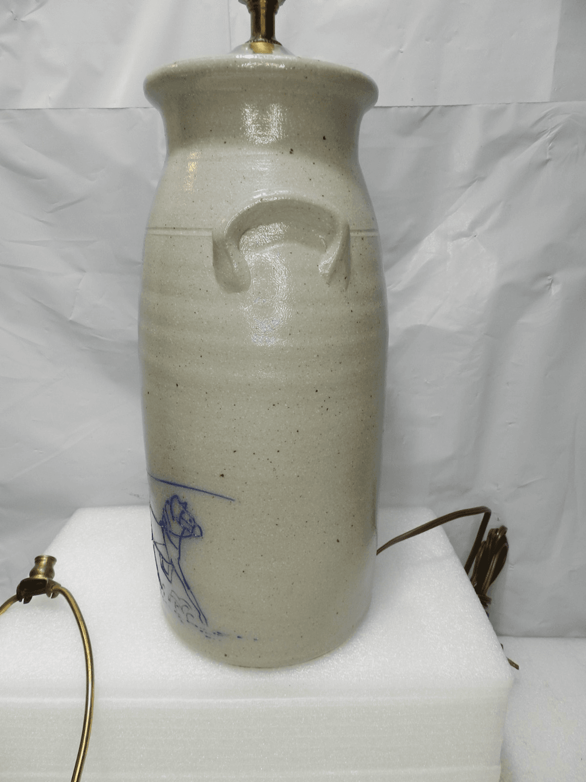 SALMON FALLS Dover, NH Salt Glazed Pottery Crock Lamp Amish Buggy Design I48S - Thumbnail 6