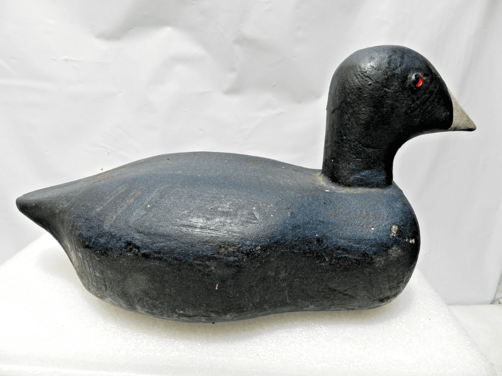Antique Primitive Wood Carved Coot Duck Decoy w/Glass Eyes Folk Art 12" (I94S) - Thumbnail 2