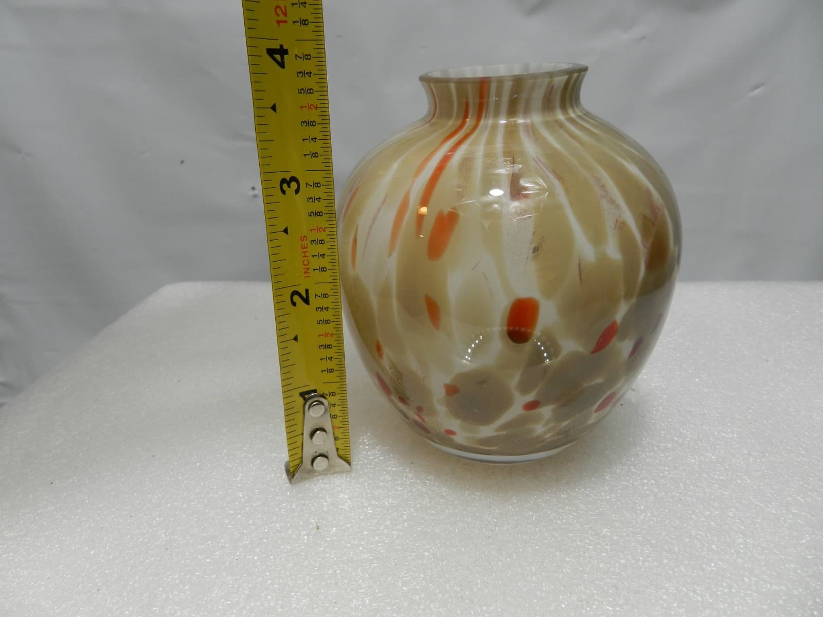 Vintage Art Glass Blown Brown Cream Red Speckled 4" Bud Vase (M3S) - Thumbnail 7
