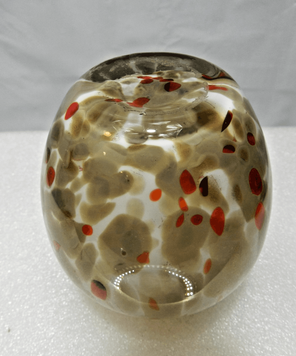 Vintage Art Glass Blown Brown Cream Red Speckled 4" Bud Vase (M3S) - Thumbnail 6