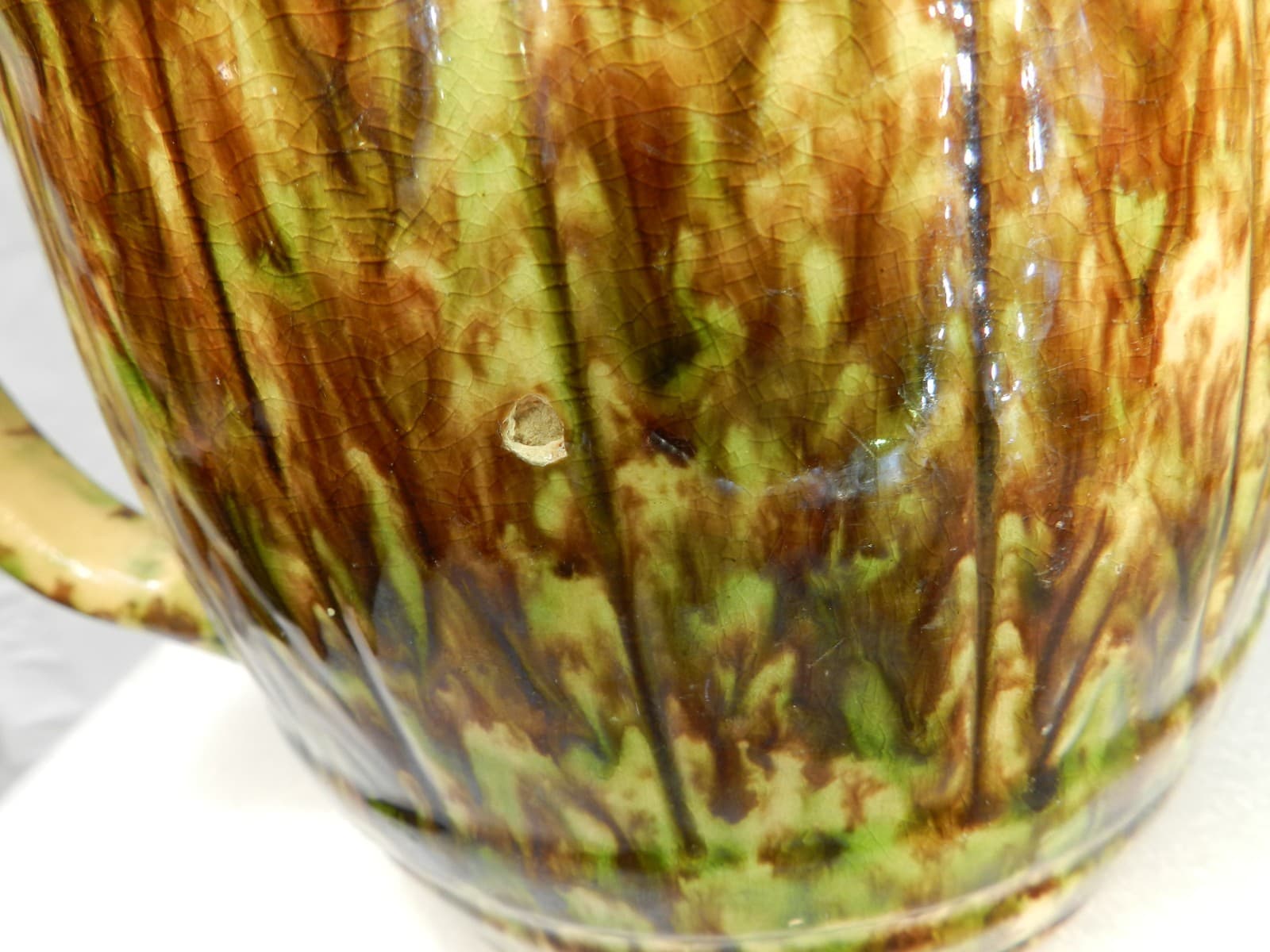 Vintage MORTON Spongeware BARREL PITCHER Spatterware Stoneware 7.5" Tall (H3S) - Thumbnail 6