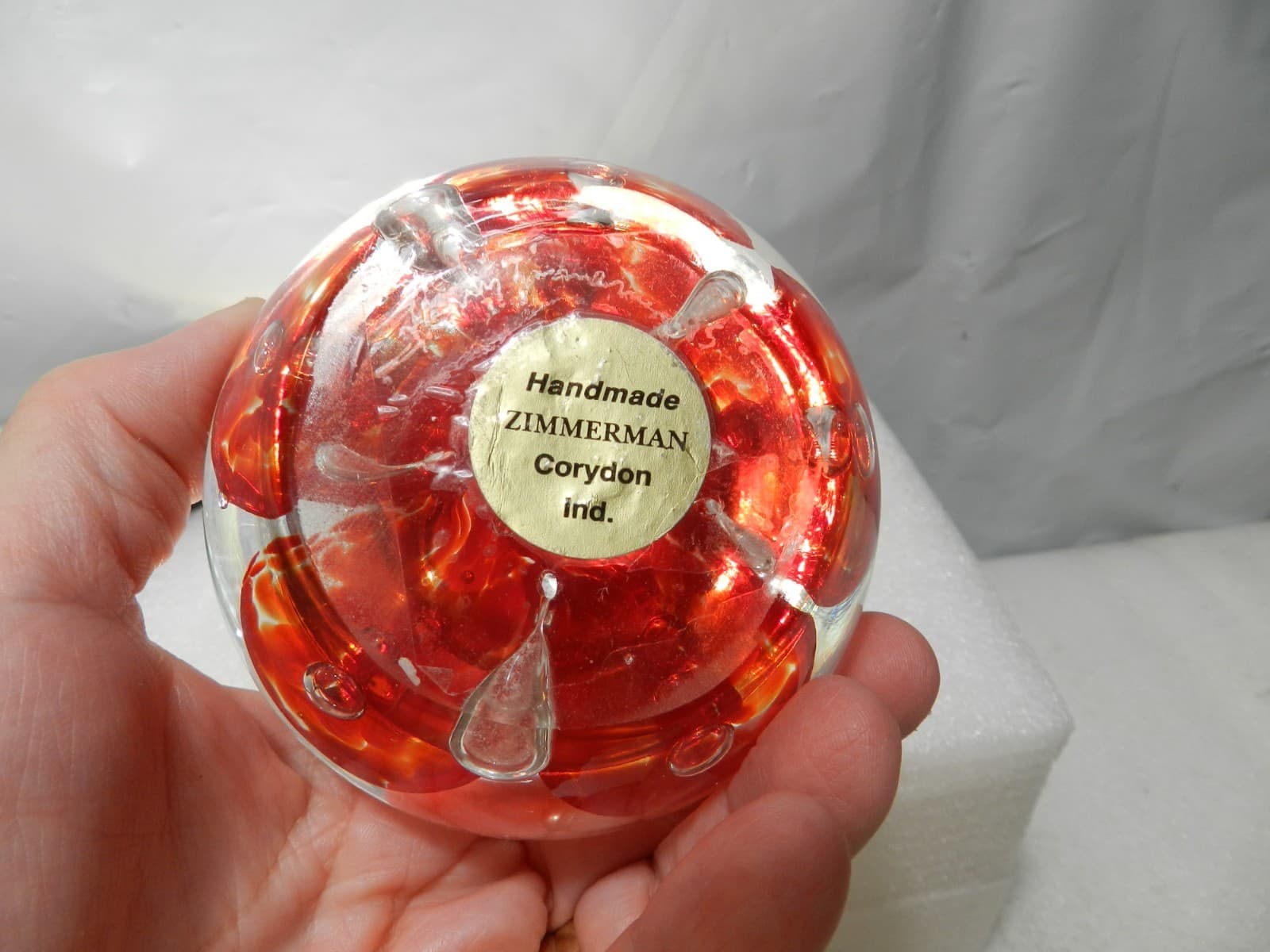 Vintage Signed Zimmerman Hand Blown Glass Bud Vase / Candle Holder 95' (I52S) - Thumbnail 9