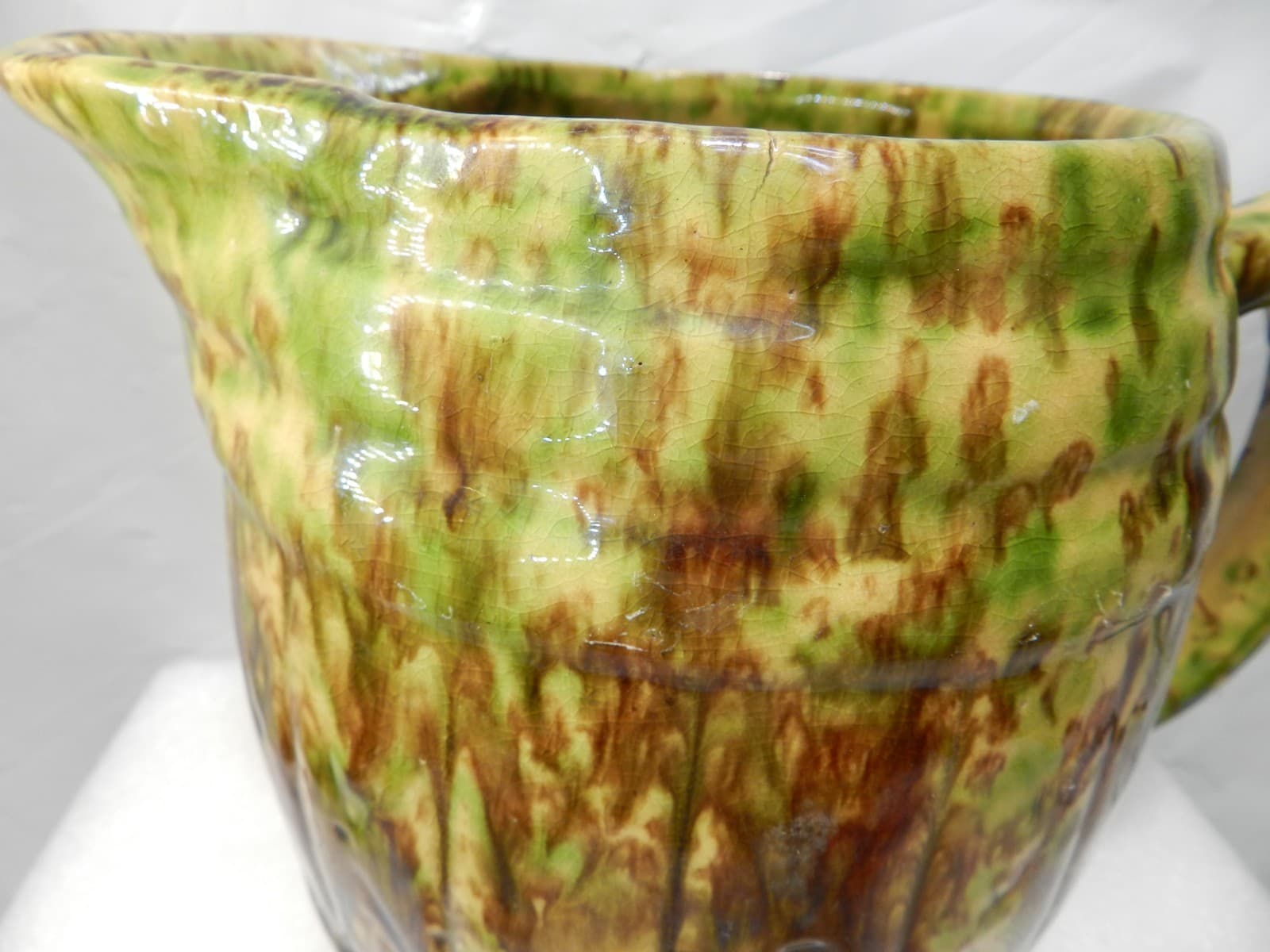 Vintage MORTON Spongeware BARREL PITCHER Spatterware Stoneware 7.5" Tall (H3S) - Thumbnail 2