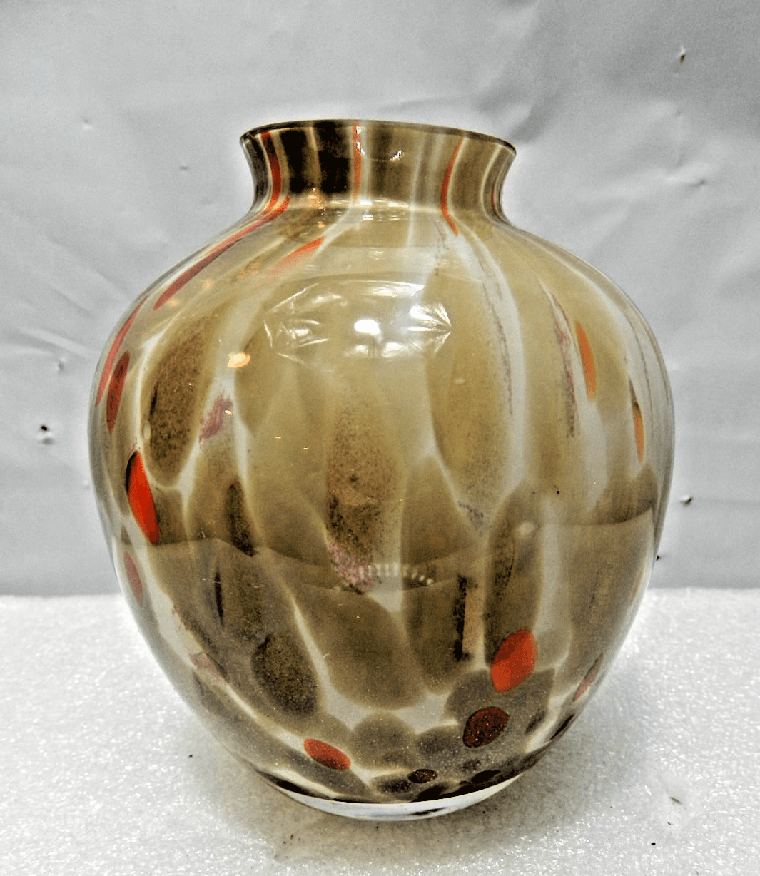 Vintage Art Glass Blown Brown Cream Red Speckled 4" Bud Vase (M3S) - Thumbnail 2